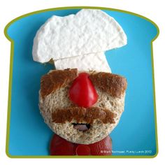 Has a bread face with bread crust beard and eyebrows. But his hat is made from tortilla. Enjoy.