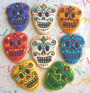 A lot of these treats featured in this post will have decorated skulls on them. These are in multiple colors.