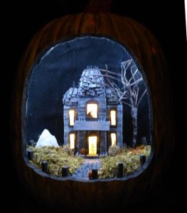 The house lights up from the inside if you get my drift. Seems like a skeleton answers the door.