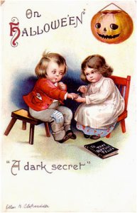 The girl is supposed to read this boy's fortune. But I think she's thinking of far more unspeakable evil things to do to him. 