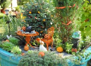 The table has some bones on top. But none you'd want to give your dog. Like how the trees are decked for the holiday.