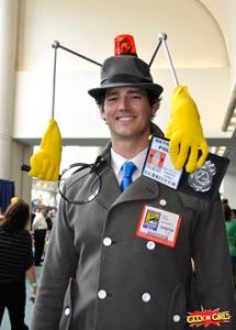 He's from a cartoon. And yes, he has hands coming from his hat. Got to love this.