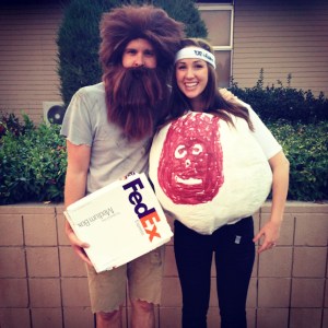 The guy's the Tom Hanks character with a FedEx box. The woman is the volleyball Wilson.