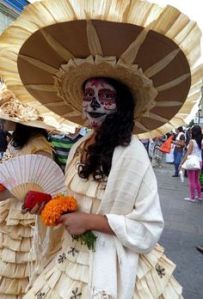 My, does she have a huge hat. But at least it can give her plenty of shade.