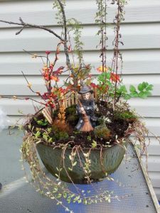 And she sure loves how they seem to grow wild. Not sure if she's sweeping or about to fly with her broomstick.