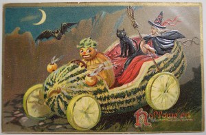 Even the witch is like, "I can't fucking believe this!" As if these pumpkin people are freaky enough. Now they're driving giant gourds.