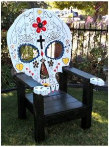 Yes, this skull lounge chair is more decorated than it's Halloween counterpart. But it still has the skull eyes and nose.