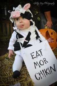 This cow wants you to eat more chicken, not burgers, beef, or steak. Still, this is adorable.