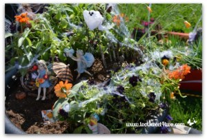 And covered over black flowers, too. Yet, ghosts and other Halloween figures love it.