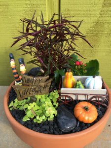 This one doesn't seem to have much to do with it. Just needs some plants, a witch, and a few gourds and squashes.