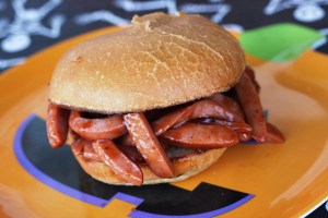 Relax, the "worms" are made from ham in barbecue sauce. But hope it creeps to your delight.