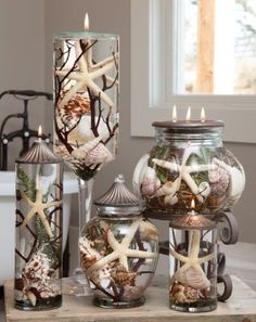 I think these are lit with a wick. The seashells are in a glass jars. Not sure if I call that fire safe though.