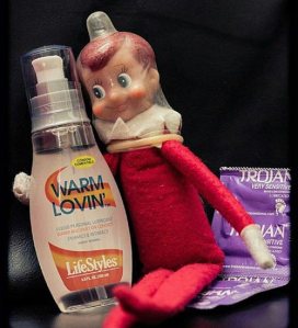 Did he just get into Daddy's condoms and lube? No, I don't think that plastic thing is a hat, Grimler.