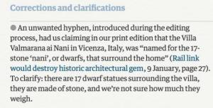 It later goes on to talk about an Italian villa that has 17 stone dwarf statues. And they're not sure how much they weigh.
