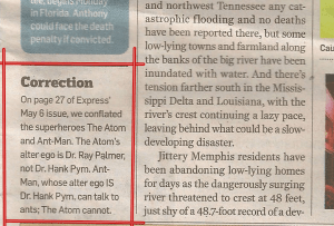 Not only do they get the identities wrong, they also alleged that The Atom can talk to ants (which is one of Ant Man's talents). Yeah, this is kind of embarrassing.