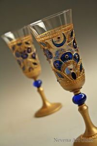 I think these are also wedding glasses with some royal blue stain. Like the moon and the peacock.