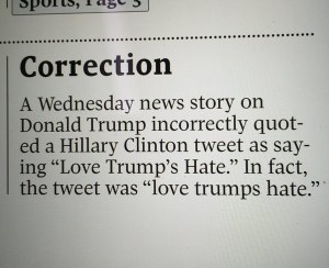 Yeah, "Love Trump's Hate" sounds different from "love trumps hate." The apostrophe is unnecessary.