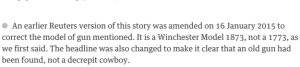Like the note of the decrepit cowboy. Still, a 1773 gun wouldn't make much sense since you can't fire it once without reloading.