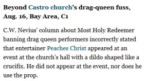 That's pretty embarrassing. Also, funny how the drag queen performer in question doesn't even use a dildo.