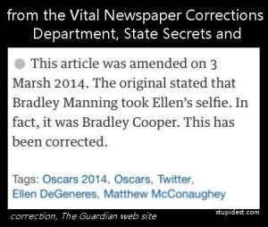 I wonder how someone could make a mistake like this since everyone should know who Bradley Cooper is by 2014. Not so much in the Guardian.