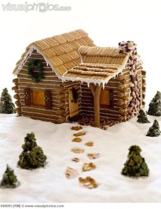 This one gingerbread logs with icing to fill the gaps. Not to mention, the Chex roof to top it all off.
