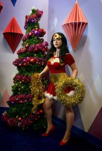 Because like any skimpy clad superheroine, Wondy has to have her own Santa skirt. Also, her Lasso of Truth is gold tinsel.