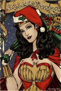 Here she's carrying Santa's sack of toys. Like she's taking over for him for Christmas.