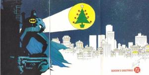 This is a card from 1989. Nice that Gotham used a Christmas tree for the bat signal.