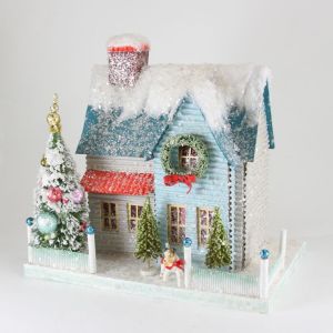 This one is in blue, red, and white. Doesn't have as flashy decor as the other one, but it's quaint.