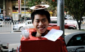 Since he dressed up as milk and cookies. Then again, he may not have enough to go around.