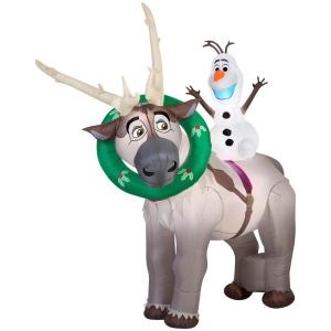 Sven even has a Christmas wreath on him as Olaf rides on top of him. Sure it's from Frozen but it melts your heart.