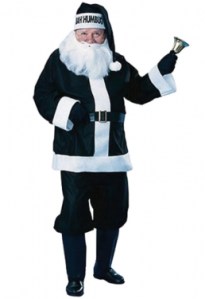 This costume has "Bah! Humbug!" on the hat. As if Santa didn't have more to worry about.