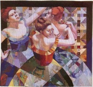 Didn't know you can do sophisticated folk art on a quilt, did you? Still, I don't think they'll conform to the ball dress code.