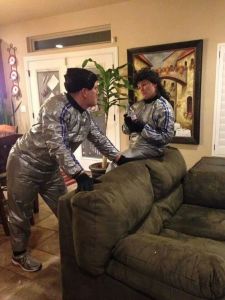 It's the Griswold neighbors in their athletic suits from Christmas Vacation. Sure they're stuck up but you really have to feel bad for them.