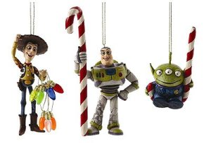 Consists of Woody with Christmas lights, Buzz Lightyear with a candy cane, and an alien with one, too. All in all, these are great.
