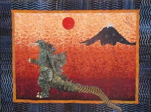Because we have Mount Fuji, a red rising sun, and Godzilla. The Godzilla is a biggest giveaway.