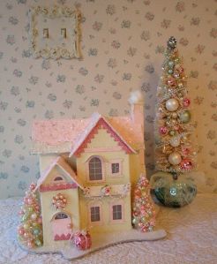 This one has bejeweled decorations and a rosy garland. Sure it's pink and girly, but I like it.