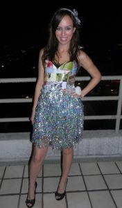 Well, she's dressed as a present anyway. Like how she used tinsel and wrapping paper for her costume. Hope it doesn't rain or snow.