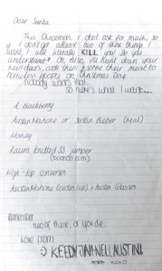 Santa, you might want to give the little girl what she wants. Because she certainly means business. Then again, I don't think Santa and his reindeer could die.