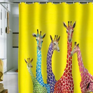 No, this isn't an acid trip. It's a real shower curtain depicting neon giraffes. I'm sure if they were on the Savannah, you'd be able to see them from miles away.