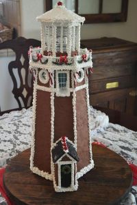 This one has Christmas decorations near the top. Still, lighthouses are usually not brown for good reason.