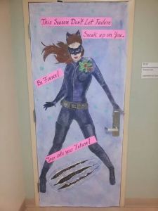 Another door decoration for a school. Here Catwoman has holly on her shoulder.
