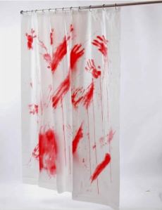 Yes, it's a bloody shower curtain you'd expect to find in a serial killer's bathroom. Sure to freak out your guests and make a great Halloween decoration. Also helps with constipation.