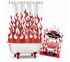 Relax, it's just a shower curtain with red flames. But where I live, it might make people think your water supply has been fracked.