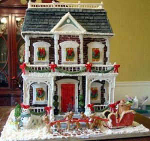 Doesn't hurt to have Santa and his reindeer stop by either. Love the decor on the windows and balcony.