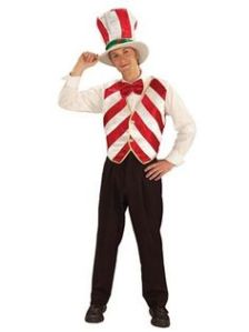 He even has his own candy cane hat and red bowtie. His candy cane vest is also in white and red stripes.