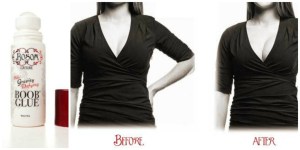 From Divine Secrets of a Domestic Diva: "One time I was a guest on the Dr. Oz Show, and I told a joke about how long and lean were adjectives that once described my legs, but now it more aptly describes my breasts (true story, you can see me in the clip here starting around 1 minute in). Anyway, there’s not much I can do at this point other than roll them up like sardines and stuff them into my bra because plastic surgery isn’t an option. But now there’s a solution – and it’s less than $30! Introducing Bosom Gravity Defying Boob Glue! Now instead of stuffing them into place, only to have them fall flat moments later, I’d be able to glue those bad boys into place! As one of the reviewers said, “This is my new breast friend!” I’m going to ask for four bottles to start with because I’ve got a lot of gravity defying to do."