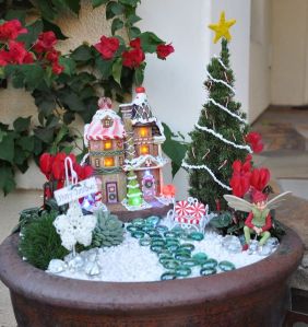And it's an especially colorful gingerbread house, too. The candy cane bench is perfect.