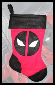 This one has Deadpool's face with black trim. I'm sure Deadpool would want this for his own fireplace this Christmas.
