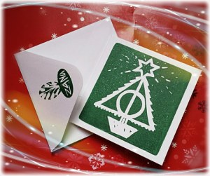 After all, this is a card that features a Deathly Hallows Christmas tree. If you've read all the books, you should know what it stands for.